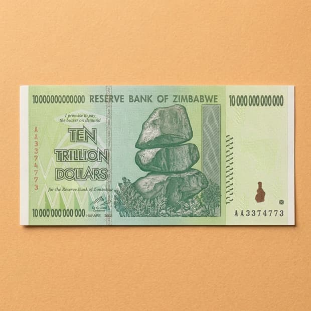 Zimbabwe 10 Trillion Dollar note, front view